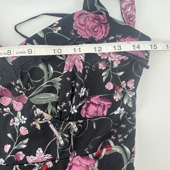 Hot Topic Small Black, Purple Floral Sweetheart Halter Rockabilly Swing Dress - Picture 8 of 13